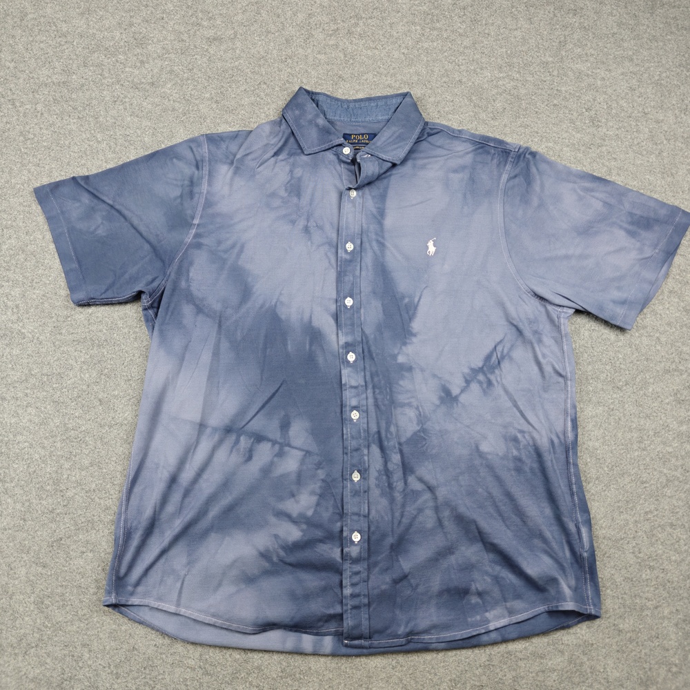 Polo Ralph Lauren Shirt Mens 2XL Blue Custom Slim Fit Short Sleeve Button-Up
